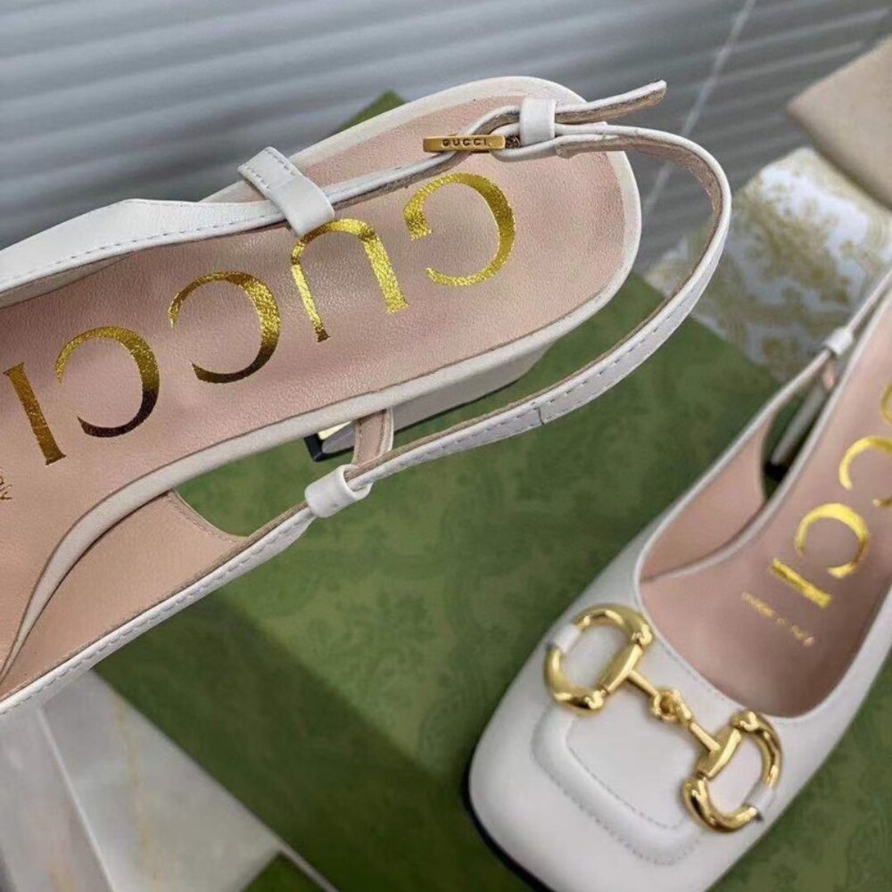Gucci White Leather Slingback Heels - Picture 3 of 4